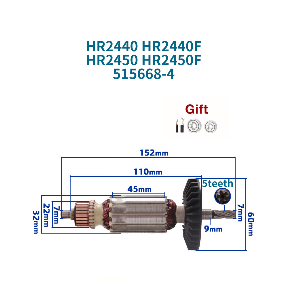 Makita Drill Hp1640 - Якорь 220-240В для Makita HR2440 HR2440F